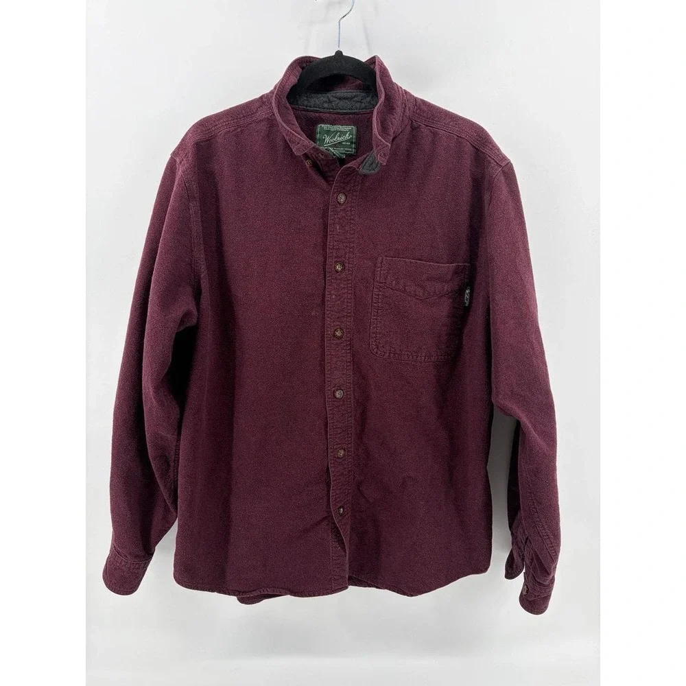 Woolrich Shirt Burgundy Chamois Flannel Long Sleeve Button Up Outdoor, Men L